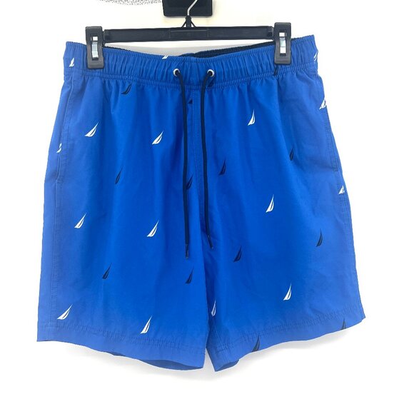 Nautica Blue Logo All Over Print Swim Trunks Men's Small - Picture 1 of 3
